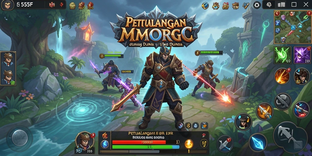 Screenshot gameplay 555F memperlihatkan aksi pertarungan seru dalam dunia MMORPG.