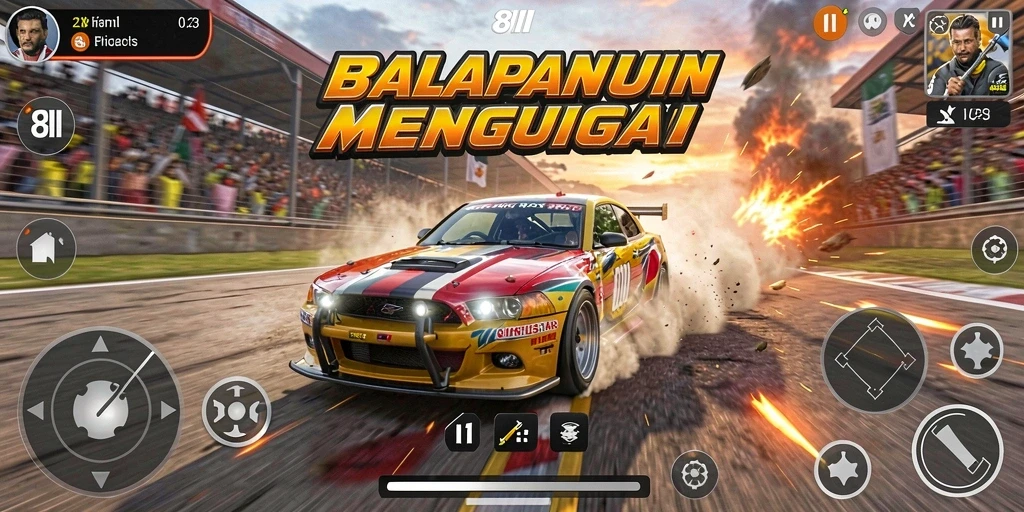 Tangkapan layar dari aksi balapan mendebarkan di 8II.