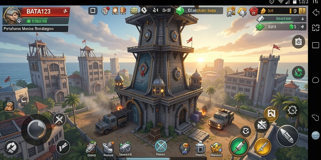 Screenshot gameplay BATA123 menunjukkan aksi pertempuran menara yang seru.