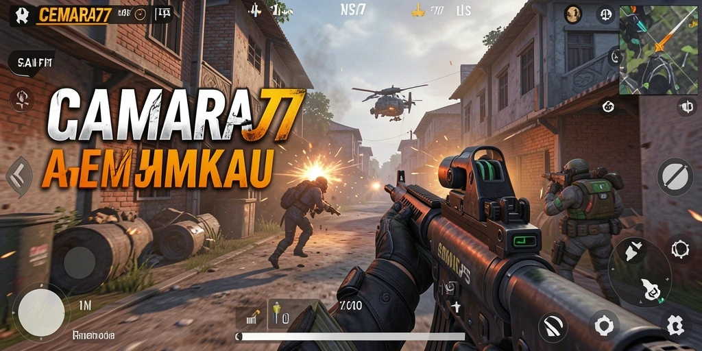 Screenshot CEMARA77 menampilkan aksi intens dalam permainan FPS.
