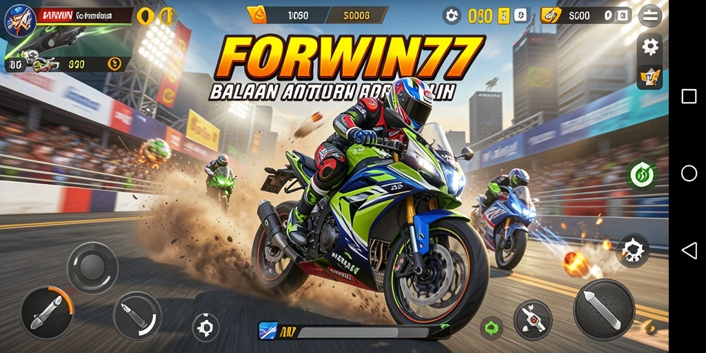 Tangkapan layar utama dari gameplay balapan motor yang seru.