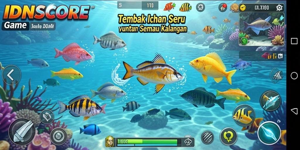 Tampilan gameplay seru dari IDNSCORE saat berburu ikan.