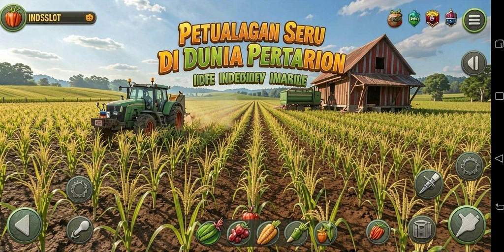 Tampilan gameplay INDSLOT yang menarik dan menyenangkan dengan konsep pertanian.