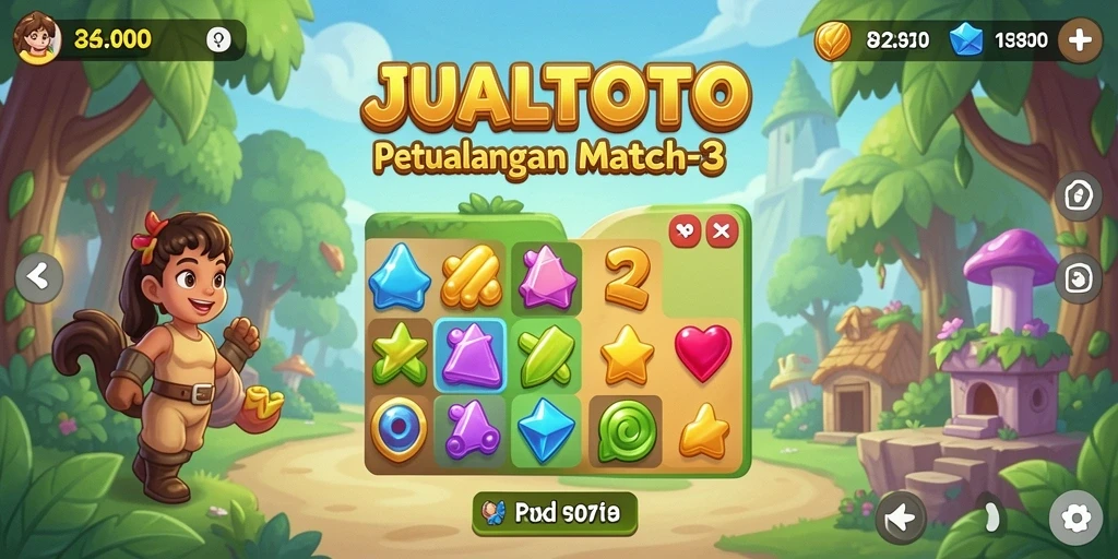 Tampilan gameplay JUALTOTO yang penuh warna dan menarik.