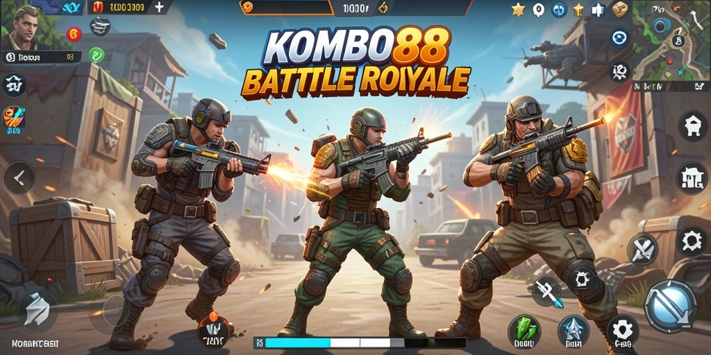 Tampilan gameplay seru KOMBO88 dalam pertempuran Battle Royale.