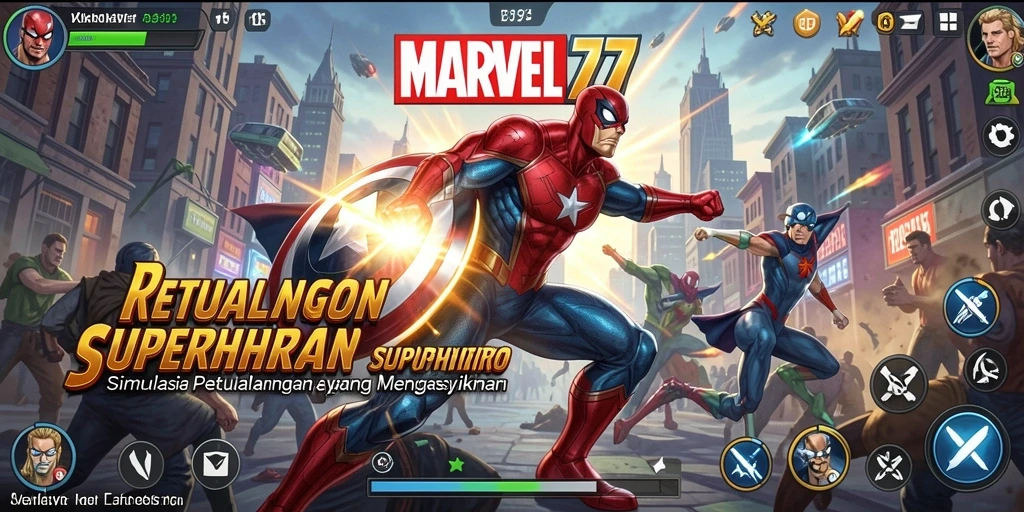 Tangkapan layar menunjukkan aksi seru dalam <strong>MARVEL77</strong> dengan pahlawan super bertarung.