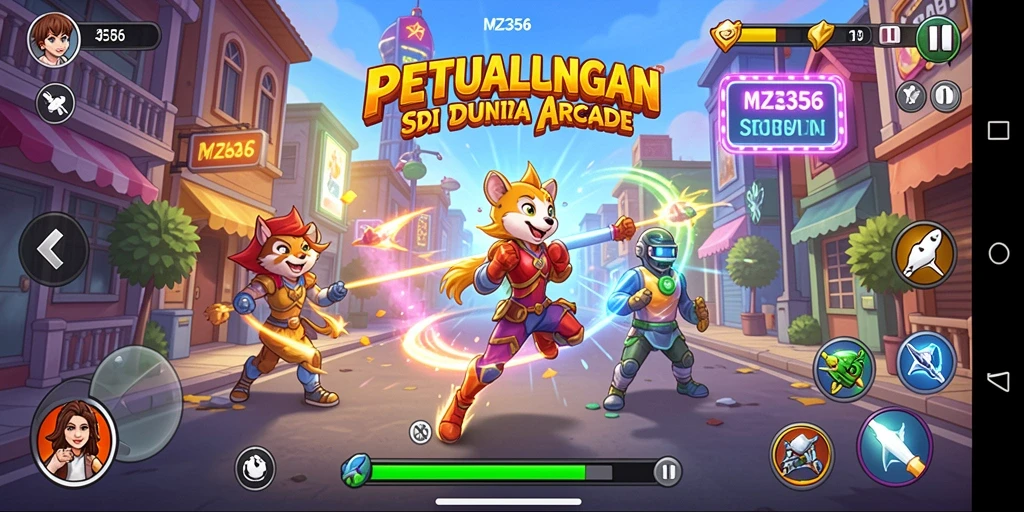 Tampilan gameplay MZ356 menampilkan karakter lucu dan tantangan seru dari dunia Arcade.