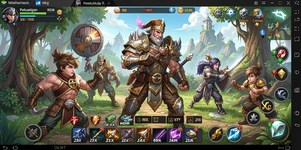 Screenshot utama OKJKT menunjukkan momen seru dalam pertempuran RPG.