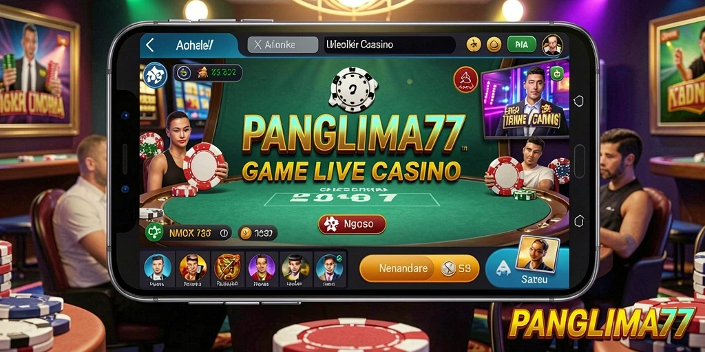 Screenshot utama PANGLIMA77 menampilkan dealer langsung dan permainan kasino yang seru.