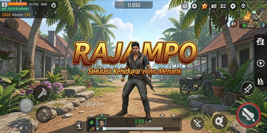 Screenshot gameplay RAJAMPO menunjukkan interaksi karakter dalam lingkungan hidup.