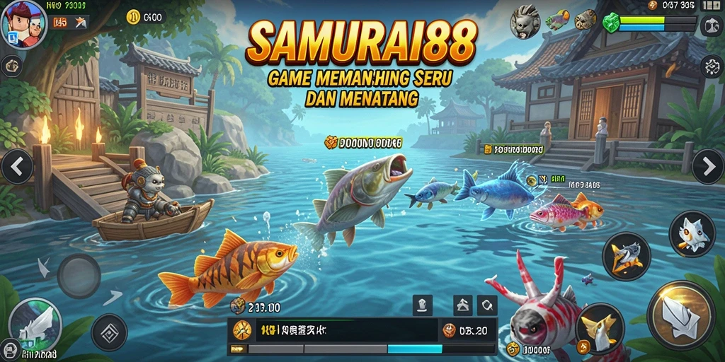 Screenshot gameplay SAMURAI88 menampilkan aksi memancing yang seru.