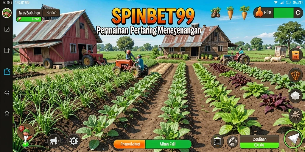 Tampilan gameplay SPINBET99 yang menampilkan aktivitas bertani.