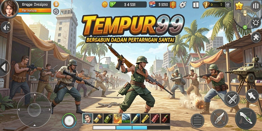 Tampilan gameplay TEMPUR99 yang penuh warna dan menarik.