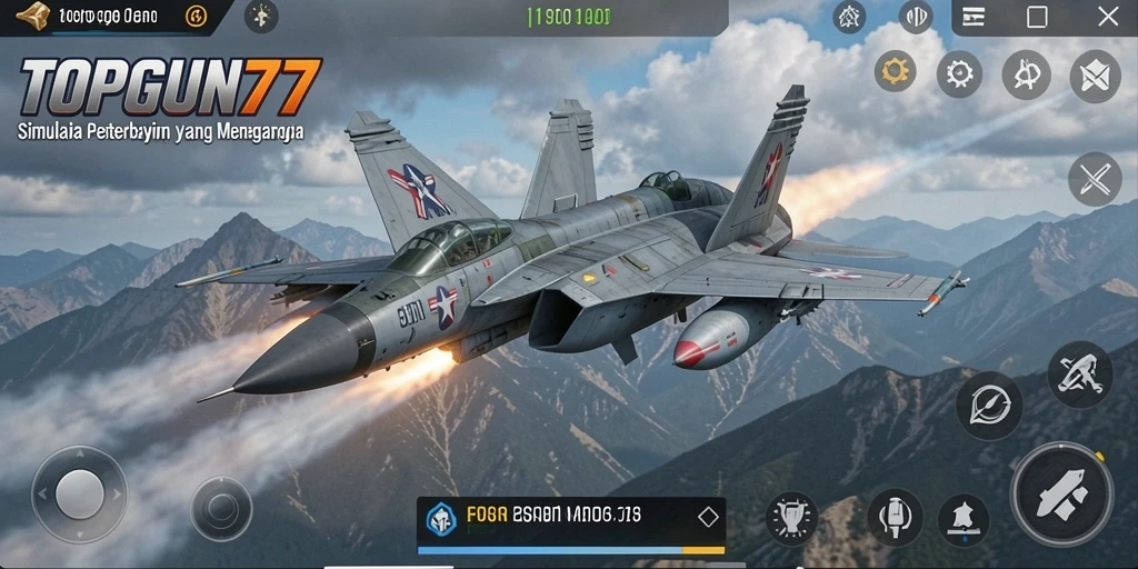 Tampilan gameplay realistis dari simulasi penerbangan TOPGUN77.
