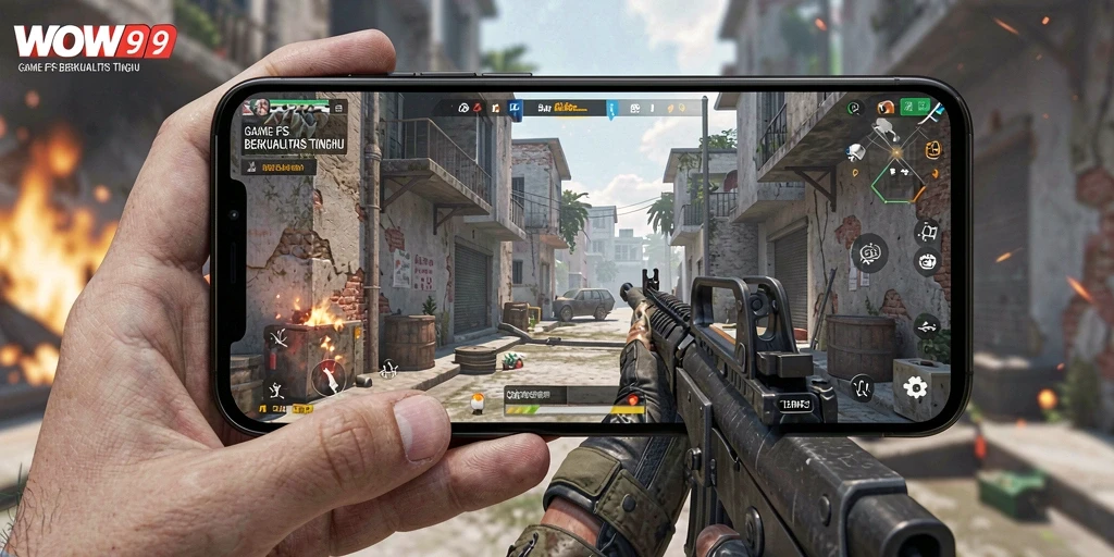 Screenshot gameplay WOW99 dengan aksi intens dalam pertempuran FPS.